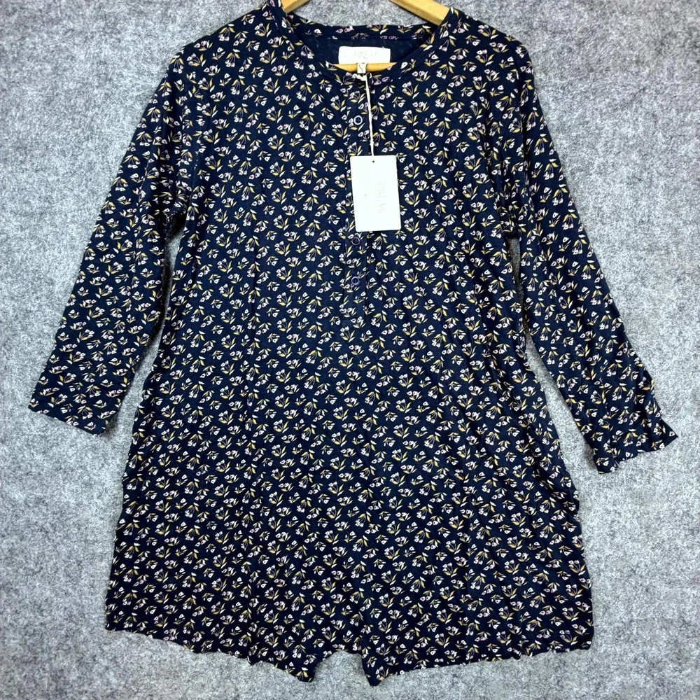 The‎ Great The Henley Sleep Romper Womens 1 Blue Apron Floral Pajamas Loungewear